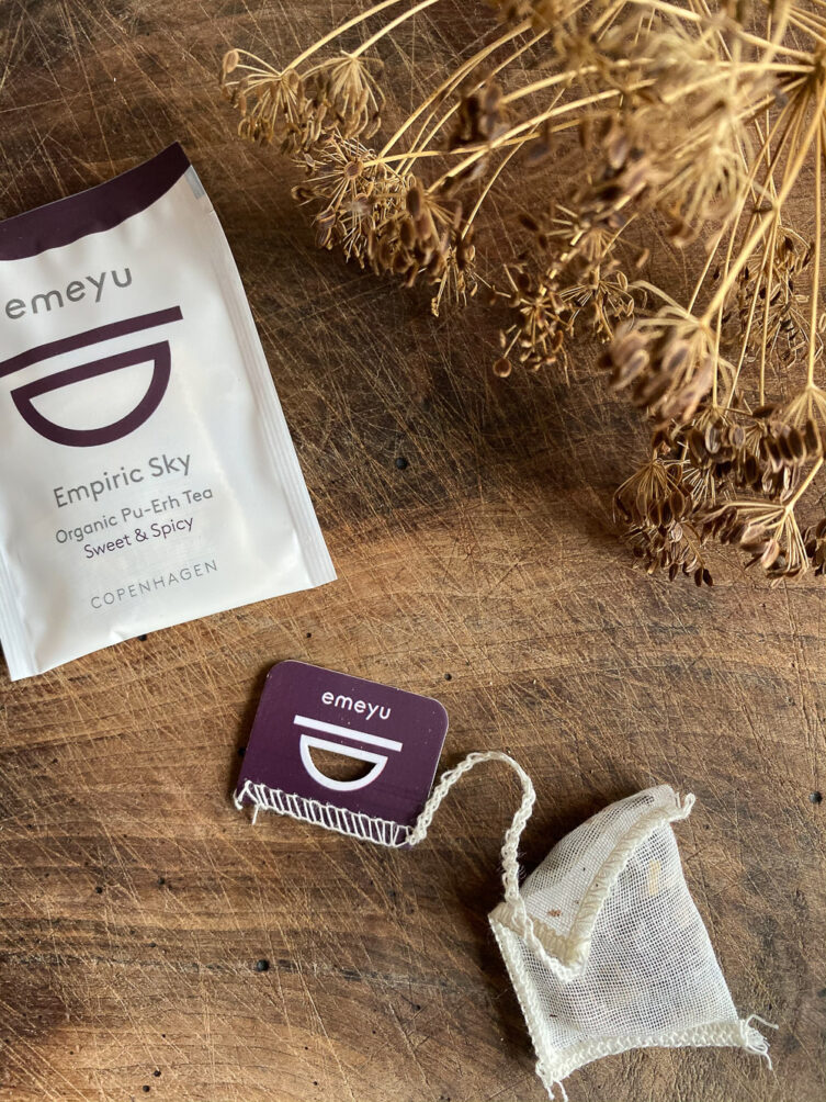 Empiric Sky organic puerh chai tea in tea foil and in cotton teabag
