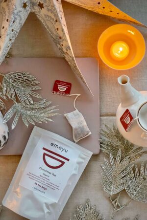 Organic Christmas Tea 20 hand sewn cotton teabags in a resealable and sustainable bag.