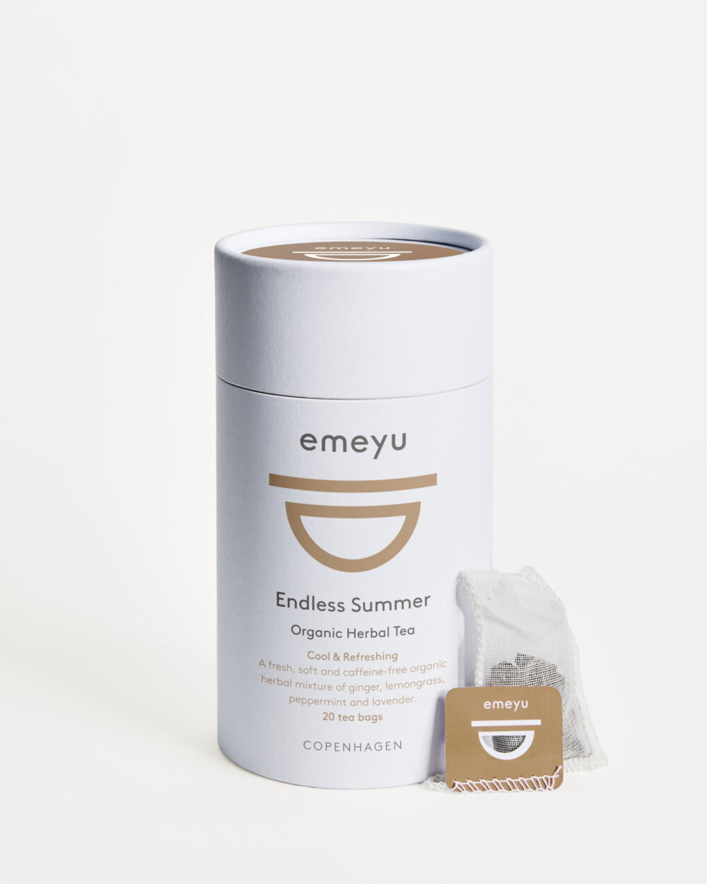 Endless Summer is an organic caffeine-free herbal tea with ginger, peppermint, lemongrass and lavender, 20 hand sewn cotton teabags in a tube.