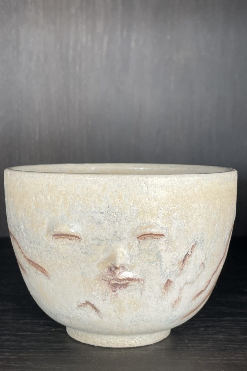 This beautiful Matcha bowl is unique and One of A Kind; CRDT517 Eichu Face Matcha Bowl; Inside; Artist: Cathrine Raben Davidsen; For purchase contact Emeyu on shop@emeyu.com